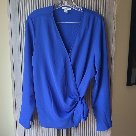 Nine West Blue Wrap Tie Front Blouse - Picture 1 of 3